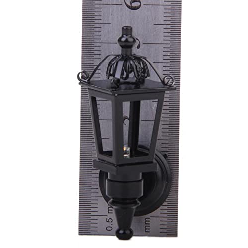 1/12 Casa de Muñecas Modelo de LED Lámpara Pared en Miniatura Metal Negro