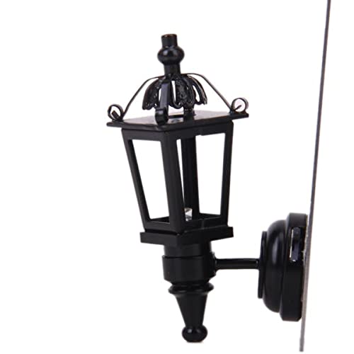 1/12 Casa de Muñecas Modelo de LED Lámpara Pared en Miniatura Metal Negro
