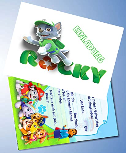 12 tarjetas de invitación y 12 sobres para fiestas de cumpleaños y cumpleaños infantiles, compatibles con la Patrulla Canina n.º 1