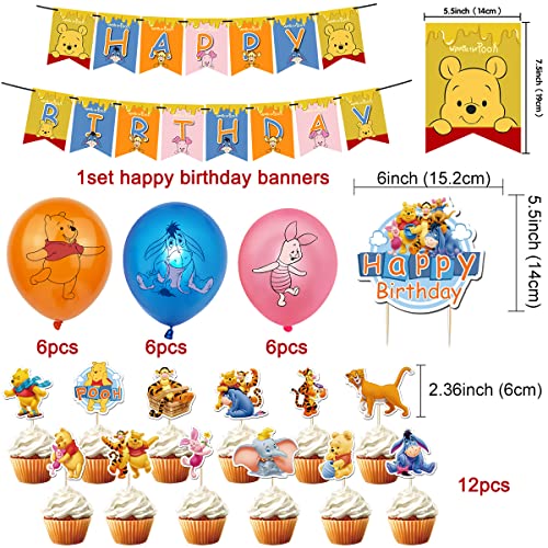 32Pcs Fiesta Cumpleaños Winnie - simyron Winnie The Pooh Decoración, Incluye Winnie The Pooh Globos Banner Cake Topper Suministros Fiesta para Niños