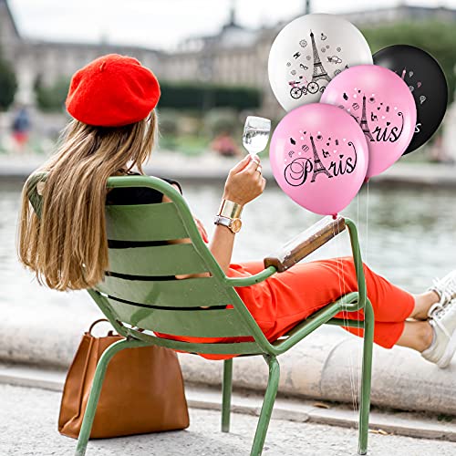 36 Globos de Paris de 12 Pulgadas Globos de Día en París Globos de Látex de Fiesta de Torre Eiffel de Rosa Negro Blanco Globo de San Valentín con Tema de París para Fiesta Temática de París