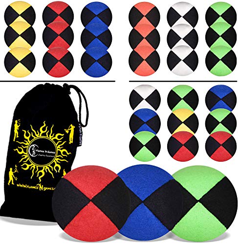 3X Pro Pelotas de Malabares / Bolas de Malabarismo (Gamuza) Profesionales Bolsa de Frijoles Pelotas, Conjunto de 3 + Bolsa de Viaje! (Rojo / Amarillo / Verde)