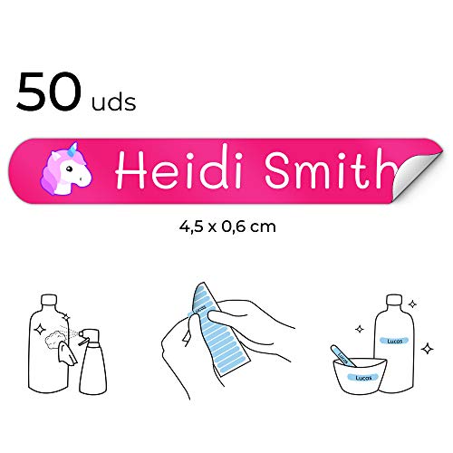 50 Etiquetas Adhesivas Personalizadas para lápices, bolis y rotuladores. Pegatinas escolares con nombre para marcar objetos. Adhesivos resistentes al agua para colegio y guardería Medida 4,6 x 0,6 cm