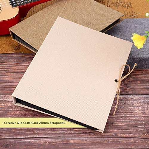 Álbum de Recortes, 30 páginas de Lino Creativo DIY Craft Card Album Scrapbook Hoja Suelta Simple con Correa de Cuerda, Álbum Vintage con página Negra para el cumpleaños Boda Viajar(Beige)