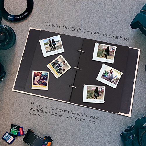 Álbum de Recortes, 30 páginas de Lino Creativo DIY Craft Card Album Scrapbook Hoja Suelta Simple con Correa de Cuerda, Álbum Vintage con página Negra para el cumpleaños Boda Viajar(Beige)