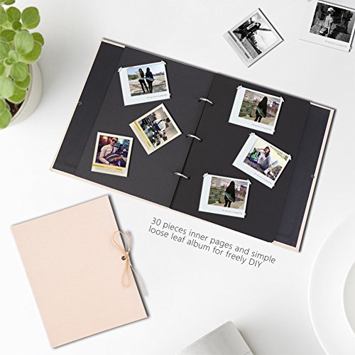 Álbum de Recortes, 30 páginas de Lino Creativo DIY Craft Card Album Scrapbook Hoja Suelta Simple con Correa de Cuerda, Álbum Vintage con página Negra para el cumpleaños Boda Viajar(Beige)