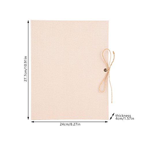 Álbum de Recortes, 30 páginas de Lino Creativo DIY Craft Card Album Scrapbook Hoja Suelta Simple con Correa de Cuerda, Álbum Vintage con página Negra para el cumpleaños Boda Viajar(Beige)