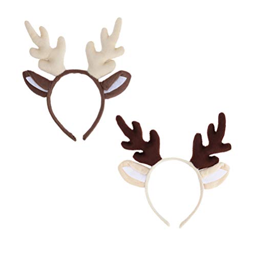 Amosfun 2 diademas con diseño de reno y cuernos de Navidad, diadema para niños, diadema para el pelo, diadema para Navidad, Navidad, Día de Acción de Gracias, regalo (blanco leche + marrón)