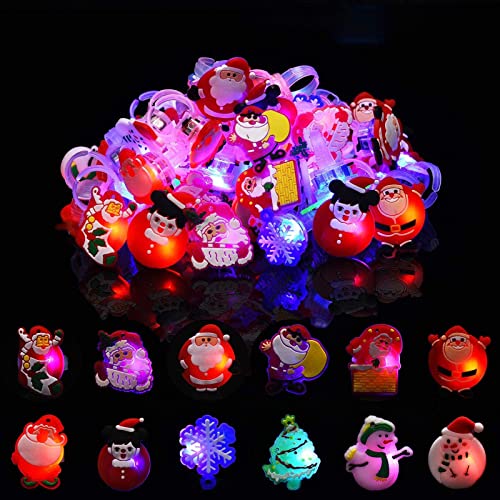 Anillos de LED de Navidad, Anillos de LED para niños, 50PCS Anillos de LED de Navidad Lindos Anillos de dedo con destellos luminosos y luminosos Juguetes para niños Favores de fiesta Calcetines de Nav