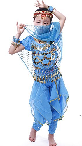 Astage Niña Camiseta Corta Pantalón Harem Belly Disfraz Halloween Cosplay Oriental Azul Clara L