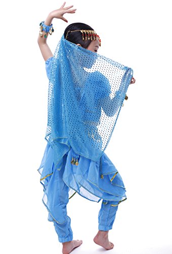 Astage Niña Camiseta Corta Pantalón Harem Belly Disfraz Halloween Cosplay Oriental Azul Clara L