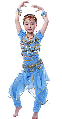 Astage Niña Camiseta Corta Pantalón Harem Belly Disfraz Halloween Cosplay Oriental Azul Clara L