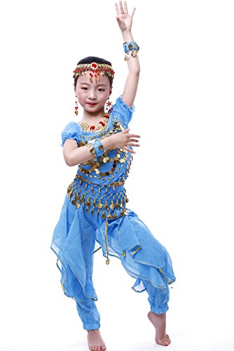 Astage Niña Camiseta Corta Pantalón Harem Belly Disfraz Halloween Cosplay Oriental Azul Clara L