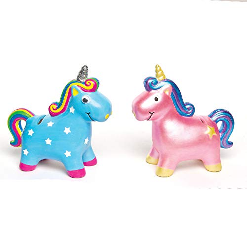 Baker Ross AG696 Huchas de Cerámica Unicornio (Paquete de 2) para niños para Artes y Manualidades
