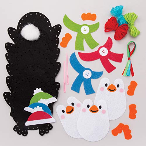 Baker Ross Kits Costura Decoración Pingüino (Pack de 3) para Manualidades y Decoraciones Navideñas