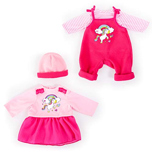Bayer Design- Ropa para muñecas de 33 a 38 cm, pantalón con peto, top, gorra y vestido, conjunto, traje con unicornio, Color rosa (83819AA) , color/modelo surtido