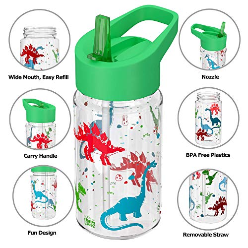 Be-Active Botella de Agua Niños y Niñas – 450ml Sin Fugas - Niños Botellas Agua- Sin BPA - Botella de Agua Pajita para Infantil - Reutilizable - Colegio Deporte verde
