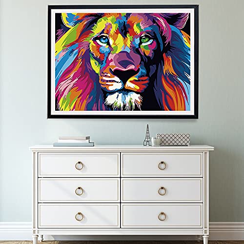 BOUNDAIR Pintar por Numeros Adultos Kit de Pintura al óleo de Lienzo DIY con Pinceles por Números Decoración del Hogar, Sin Marco-- Un León Multicolor (40 x 50 cm)