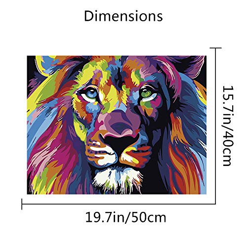 BOUNDAIR Pintar por Numeros Adultos Kit de Pintura al óleo de Lienzo DIY con Pinceles por Números Decoración del Hogar, Sin Marco-- Un León Multicolor (40 x 50 cm)