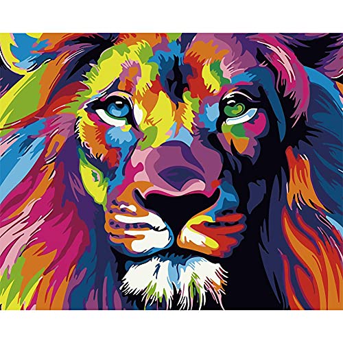 BOUNDAIR Pintar por Numeros Adultos Kit de Pintura al óleo de Lienzo DIY con Pinceles por Números Decoración del Hogar, Sin Marco-- Un León Multicolor (40 x 50 cm)
