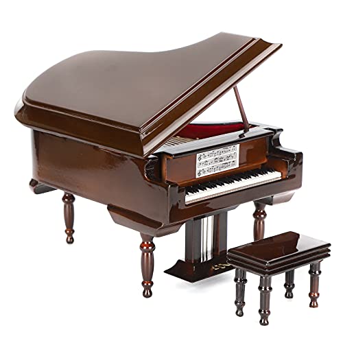 Caja de Música para Piano, Exquisito Modelo de Piano en Miniatura Marrón, Modelo de Piano de Cola de Madera con Banco, Regalo para Navidad/Cumpleaños/Día de San Valentín, Hermosa Melodía, Instrume