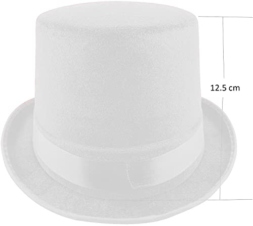 Carnavalife Pack 6 Sombrero chistera de Copa de Fieltro Satén Gorro de Ronda Mago con Cinta de Raso Accesorios del Traje de Fiesta (Blanco)
