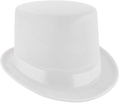 Carnavalife Pack 6 Sombrero chistera de Copa de Fieltro Satén Gorro de Ronda Mago con Cinta de Raso Accesorios del Traje de Fiesta (Blanco)