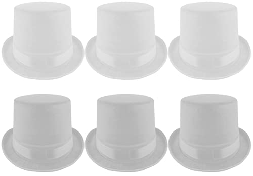 Carnavalife Pack 6 Sombrero chistera de Copa de Fieltro Satén Gorro de Ronda Mago con Cinta de Raso Accesorios del Traje de Fiesta (Blanco)