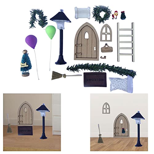 Casa De Muñecas En Miniatura Juego De Puertas Casa De Muñecas Conjunto De Muebles De Navidad Miniatura Alfombra Escalera Escoba Guirnalda Balloon Street Light Doll Casa Accesorios