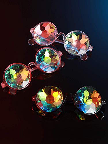 CNNIK 3 Piezas de Gafas de caleidoscopio con 3 Piezas de Lentejuelas Brillantes, Brillo cosmético de Lentes de Lentes Multicolores para decoración de Cara de Concierto de Vacaciones