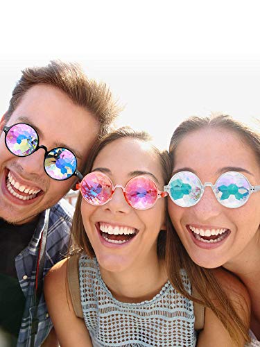 CNNIK 3 Piezas de Gafas de caleidoscopio con 3 Piezas de Lentejuelas Brillantes, Brillo cosmético de Lentes de Lentes Multicolores para decoración de Cara de Concierto de Vacaciones
