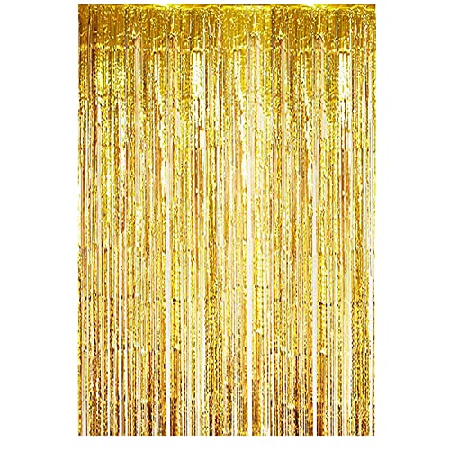 Cortinas con flecos de 1 x 2,5 m para boda, compromiso, despedida de soltera, cumpleaños, despedida de soltera, decoración de escenario de Navidad (oro)