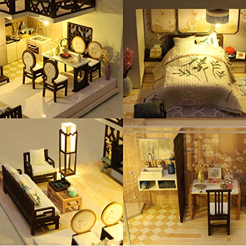 Cuteefun Casas de Munecas Madera en Miniaturas con Música y Muebles, Casas Miniaturas para Montar, Miniaturas para Manualidades, Regalo Original para Niñas Madres Esposas Novias, Momento Cálido
