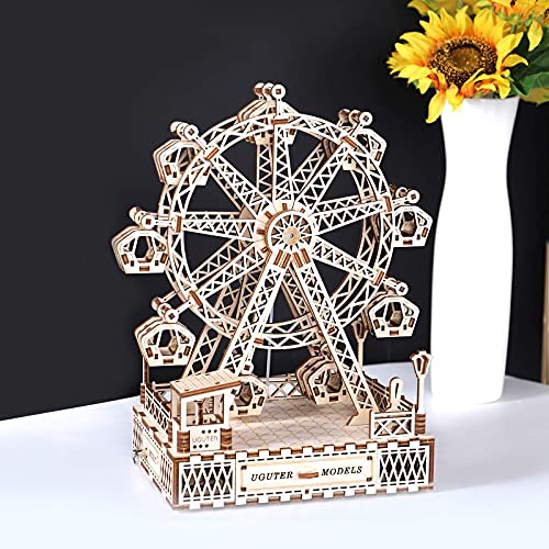 Cuteefun Maquetas de Noria con Musica para Construir Adultos, Maquetas Mecanico de Madera para Montar, Puzzle 3D Madera Construcciones, Regalo para Niños Niñas Hombres y Mujeres