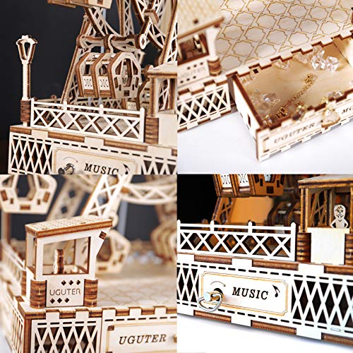 Cuteefun Maquetas de Noria con Musica para Construir Adultos, Maquetas Mecanico de Madera para Montar, Puzzle 3D Madera Construcciones, Regalo para Niños Niñas Hombres y Mujeres