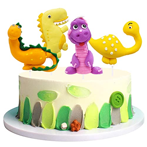 Dinosaurio Cupcake Topper simyron 4pcs Decoracion Tarta Decoración Dinosaurio Pastel Toppers y Cupcake Wrappers para Tartas en la Fiesta de Cumpleaños de Comunion de los Niños