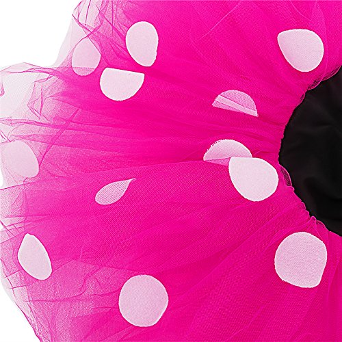 Disfraz de Minnie para bebés y niñas, con lunares y orejas de ratón, diadema para niños, princesa, cosplay, fiesta de cumpleaños, disfraz para niños, Navidad, Halloween, Negro + rosa fuerte., 5 años