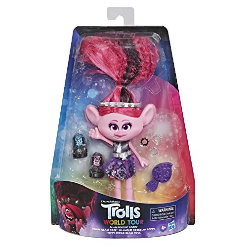 DreamWorks Trolls World Tour Glam Rockin' Poppy Muñeca de Moda con Vestido, Zapatos y más, Juguete de Moda para niñas