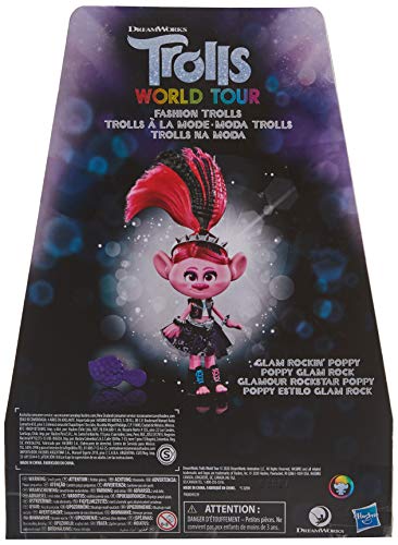 DreamWorks Trolls World Tour Glam Rockin' Poppy Muñeca de Moda con Vestido, Zapatos y más, Juguete de Moda para niñas