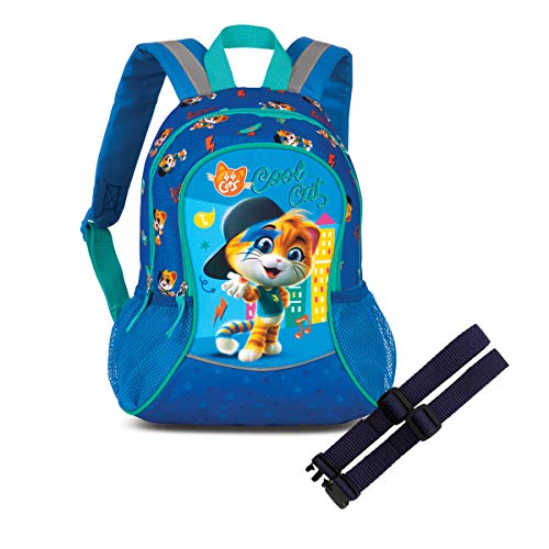 EL BURRO CatS 44 - Mochila infantil con bolsillos de red y correa para el pecho, color azul y rosa, color Azul, talla 27 x 35 x 15 cm