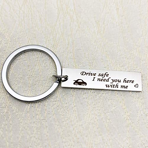 Epinki Acero Inoxidable Llavero Cuadrado Drive Safe I Need You Here with me Plata Llavero 40x10mm