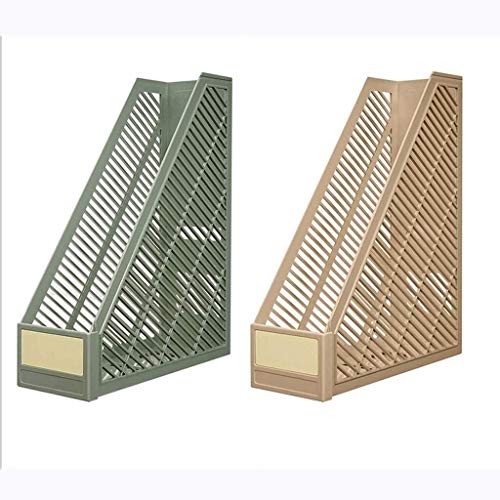 Estantería de oficina, con columna de etiquetas, estantería de libros de escritorio de plástico, puede escribir el nombre de archivo libremente organizador para libros ( Color : Green+khaki )