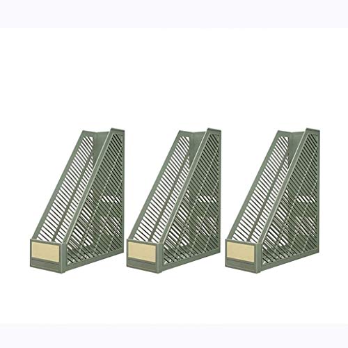 Estantería de oficina, con columna de etiquetas, estantería de libros de escritorio de plástico, puede escribir el nombre de archivo libremente organizador para libros ( Color : 3 Pieces of Green )