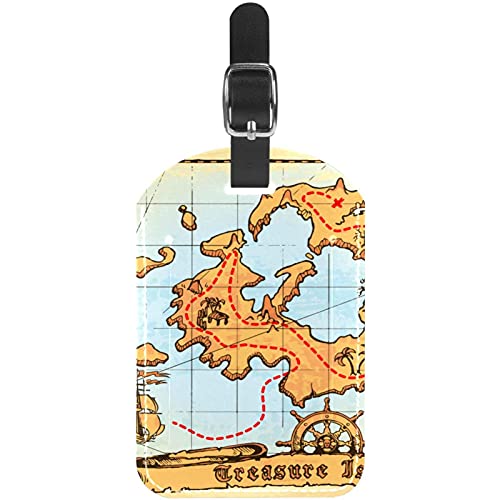 Etiquetas de equipaje de cuero de la PU del tesoro del mapa del pirata antiguo de la isla del cráneo del tesoro de la isla del pirata etiquetas
