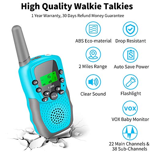 Fairwin Walkie Talkies Niños, Walkie-Talkie Niños Juguetes Niños de 3-12 Años LCD de 8 Canales Linterna Incorporada 3 Millas para Aventuras al Aire Libre Idea Año Nuevo para Niños