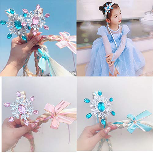 FeMereina Niñas Princesa Tiara Diadema de Trenza Aro para el Cabello con Trenza Larga Velo para la Fiesta de Cumpleaños de Cosplay de Disfraces de Play Accesorios de Vestir (A-Azul, 55cm x 2.5cm)