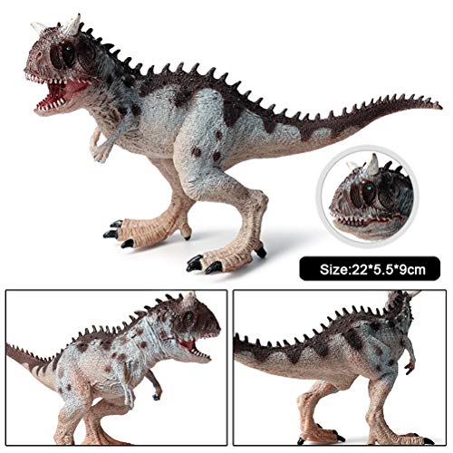 FLORMOON Juego de Dinosaurios - Realista Carnotaurus Gris Dinosaur- Figuras de Dinosaurio de plástico - Decoración de Pasteles de cumpleaños Juguete Escolar para niños pequeños(Boca móvil)