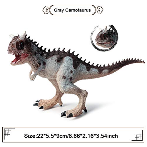 FLORMOON Juego de Dinosaurios - Realista Carnotaurus Gris Dinosaur- Figuras de Dinosaurio de plástico - Decoración de Pasteles de cumpleaños Juguete Escolar para niños pequeños(Boca móvil)