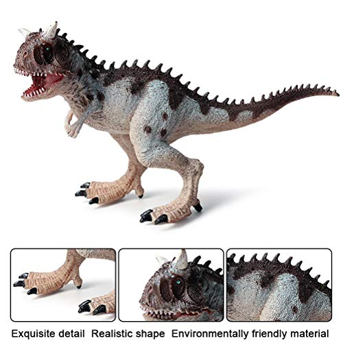 FLORMOON Juego de Dinosaurios - Realista Carnotaurus Gris Dinosaur- Figuras de Dinosaurio de plástico - Decoración de Pasteles de cumpleaños Juguete Escolar para niños pequeños(Boca móvil)