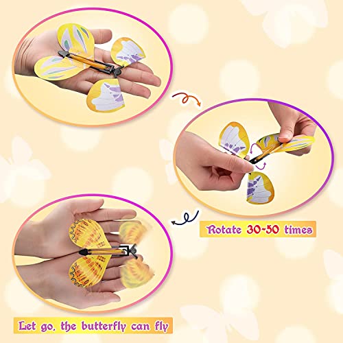Flying Butterfly Toy, 30 unidades Magic Butterfly Card Wind Up Butterfly Toy de doble cara de colores claros, tarjetas de regalo para bodas, fiestas de cumpleaños